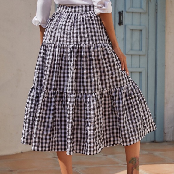 classic black white ruffle gingham midi skirt - Picture 3 of 4